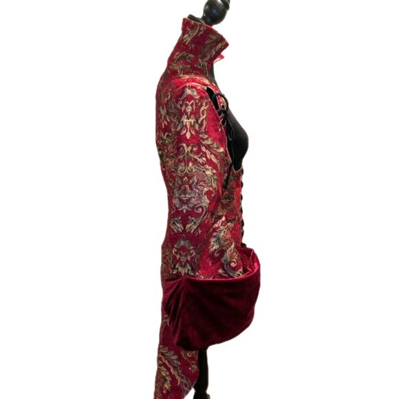 Devil Fashion Red Gold Brocade Renaissance Gothic Pirate Coat Costume Small - Picture 6 of 11